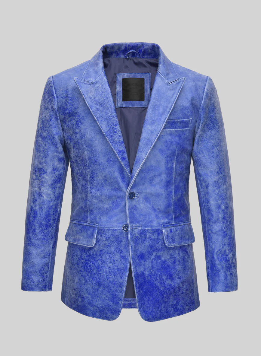 Artistic Blue Leather Blazer