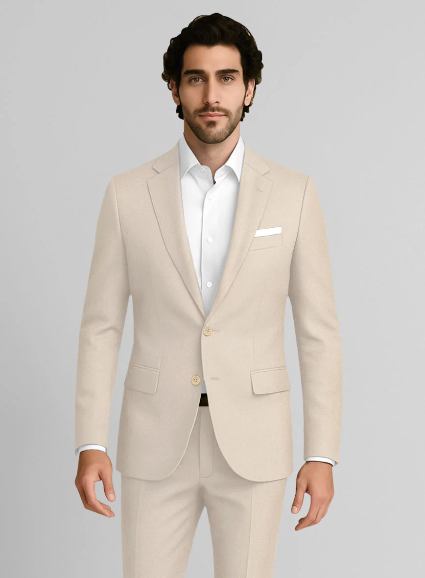 Beige Cotton Power Stretch Chino Suit - Image 3