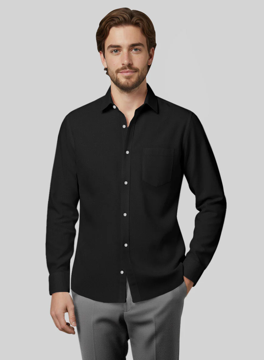Black Herringbone Cotton Shirt - Image 2