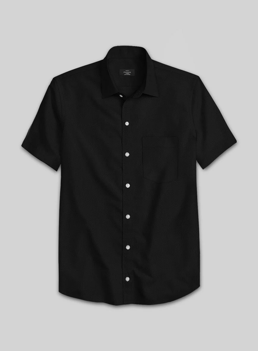 Black Herringbone Cotton Shirt