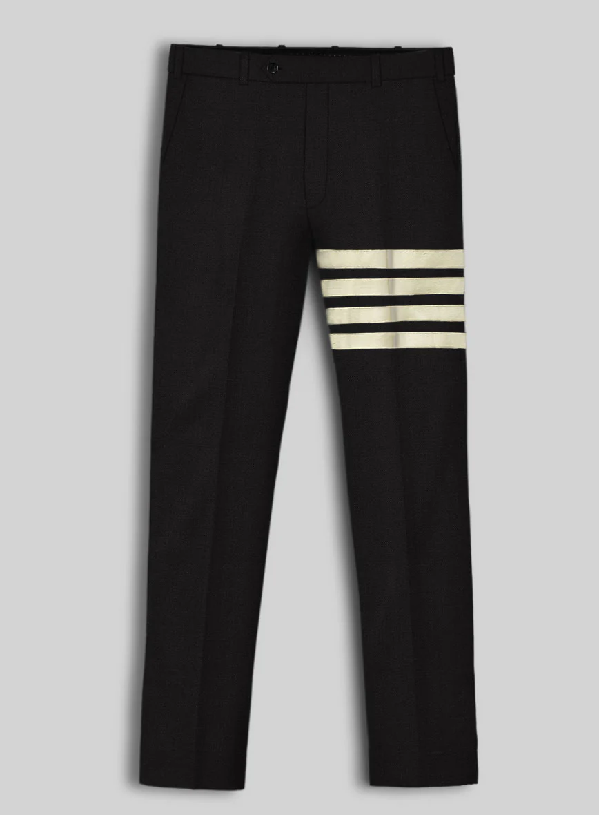 Black Merino Wool Ivory Bar Trouser