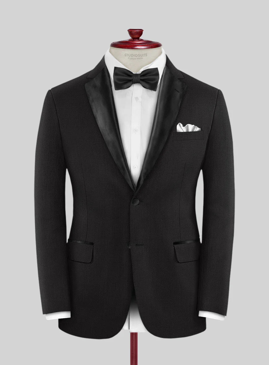 Black Merino Wool Tuxedo Suit - Image 4