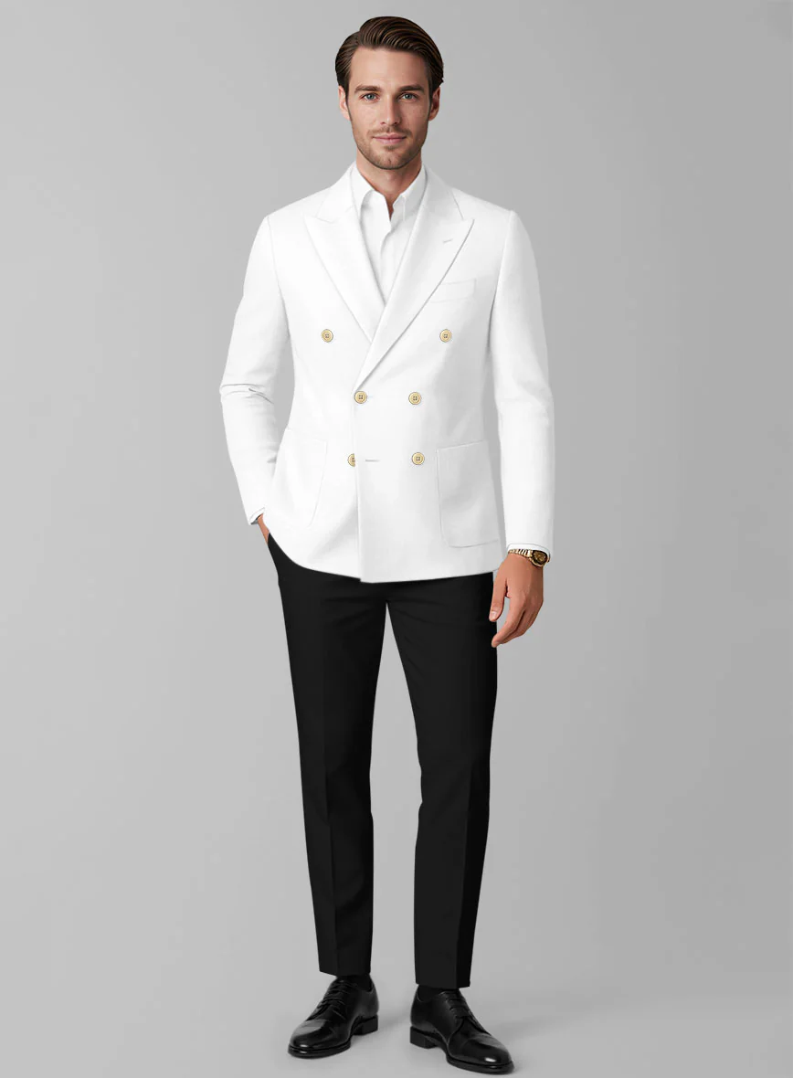 Black White Cotton Double Breasted Suit