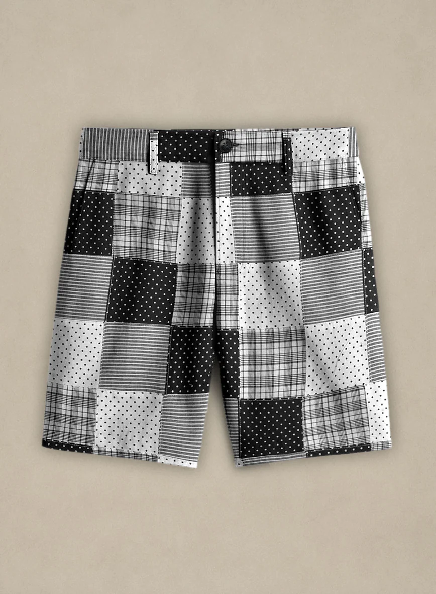 Black & White Madras Patchwork Shorts