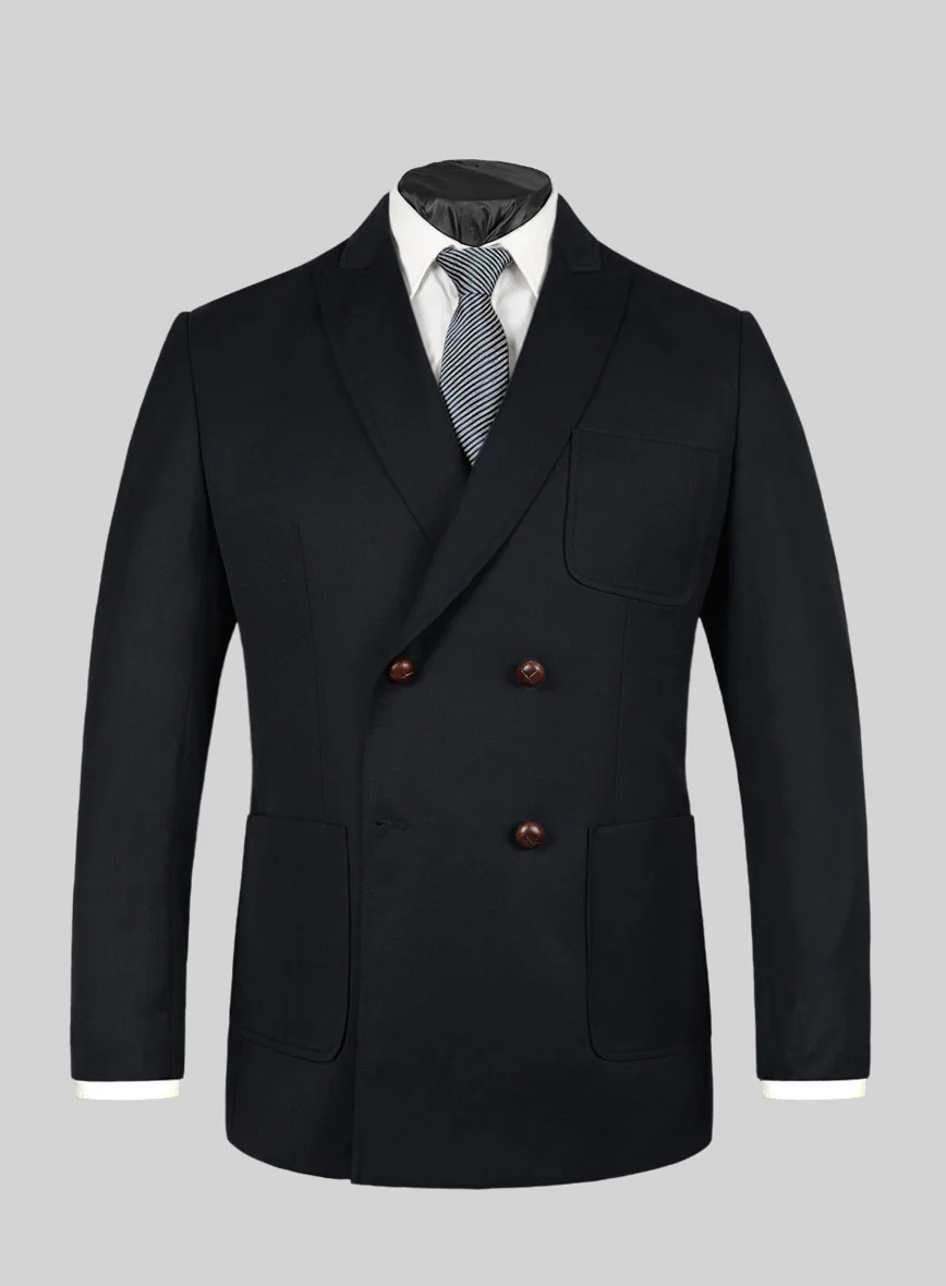 Blue Merino Wool Double Breasted Style Jacket