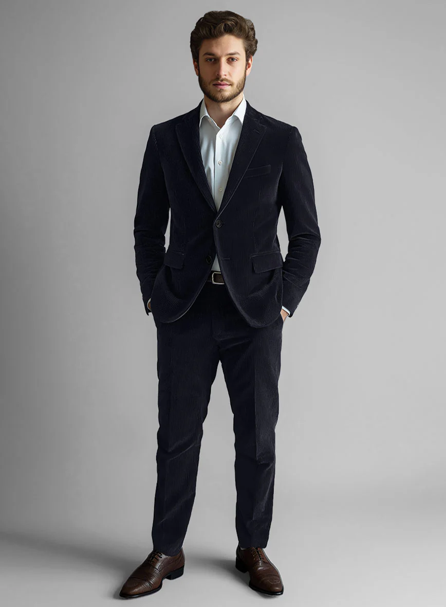 Blue Stretch Pin Corduroy Suit