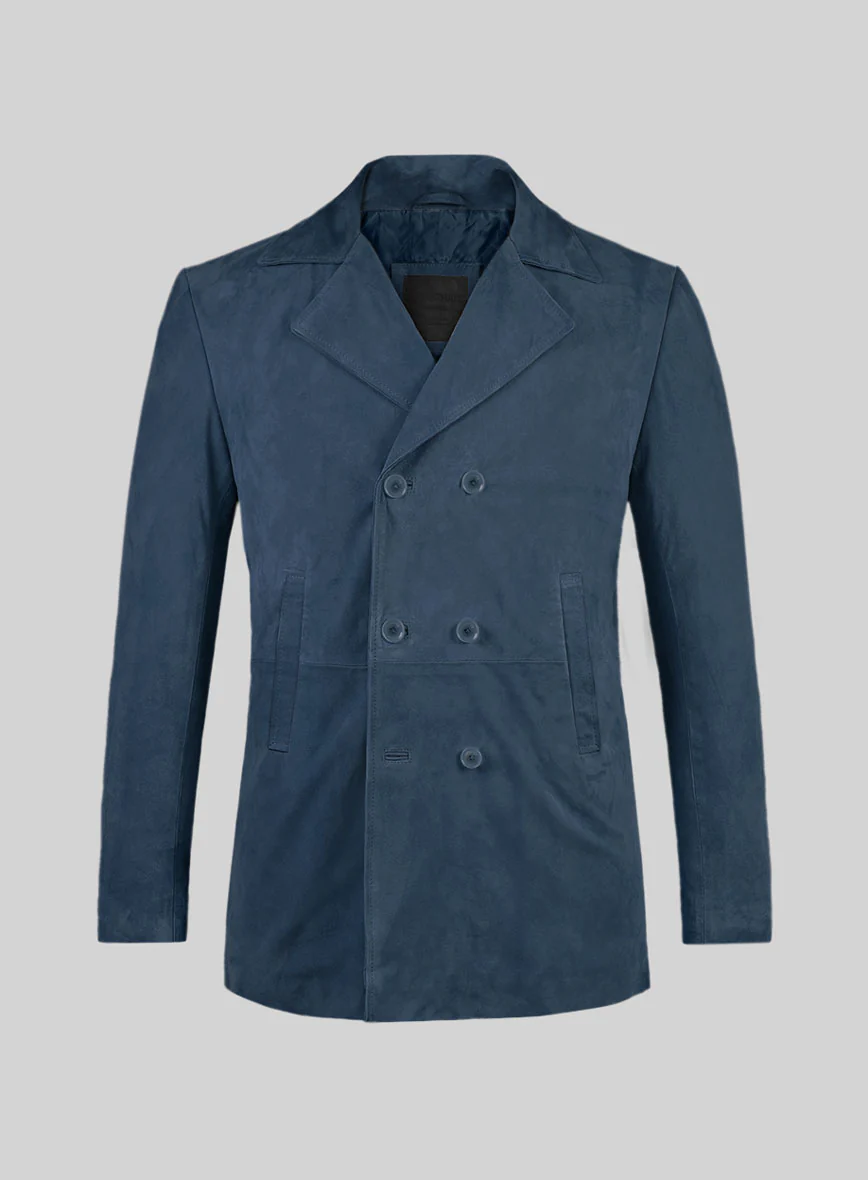 Blue Suede Leather Pea Coat
