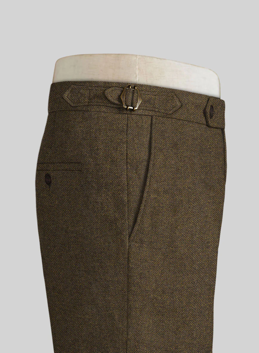 Bottle Brown Herringbone Highland Tweed Trousers - Image 4
