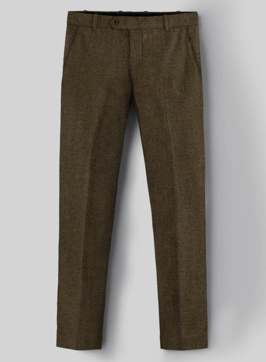 Bottle Brown Herringbone Tweed Pants - Image 2