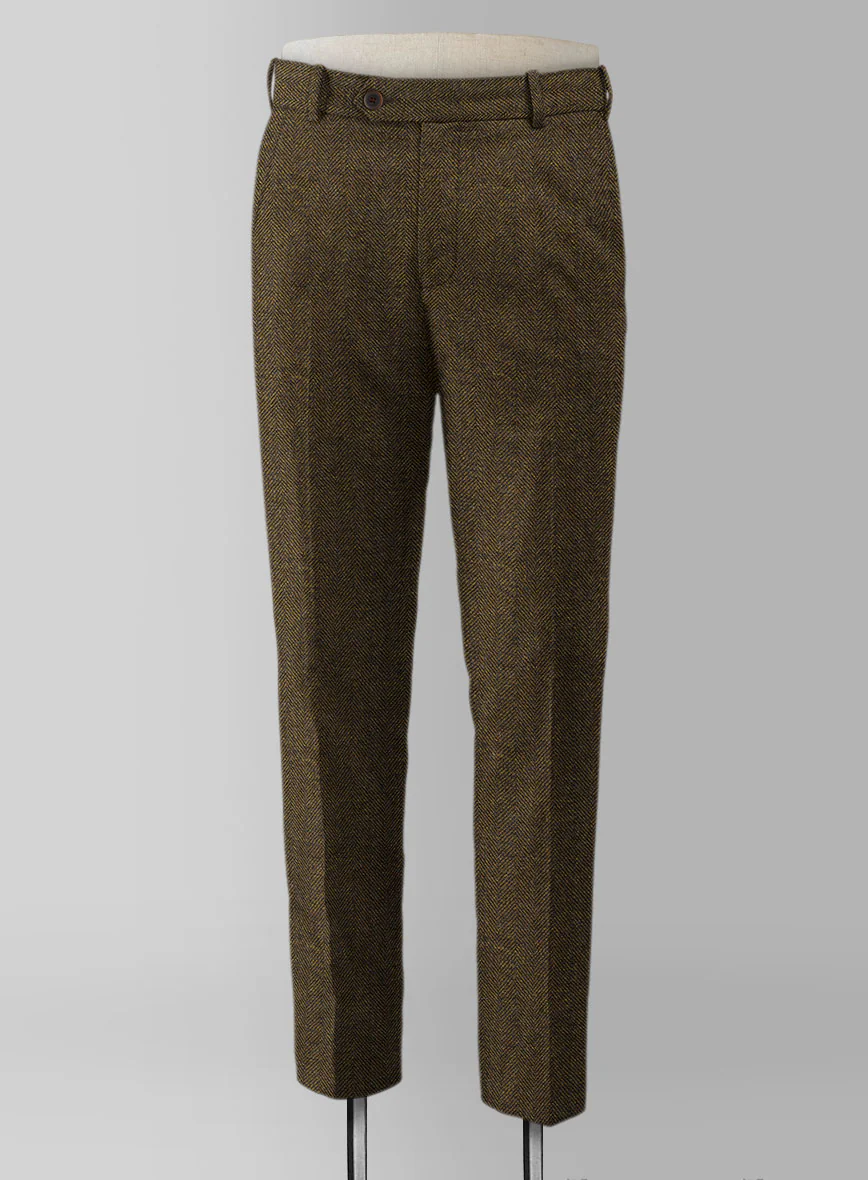 Bottle Brown Herringbone Tweed Pants - Image 4