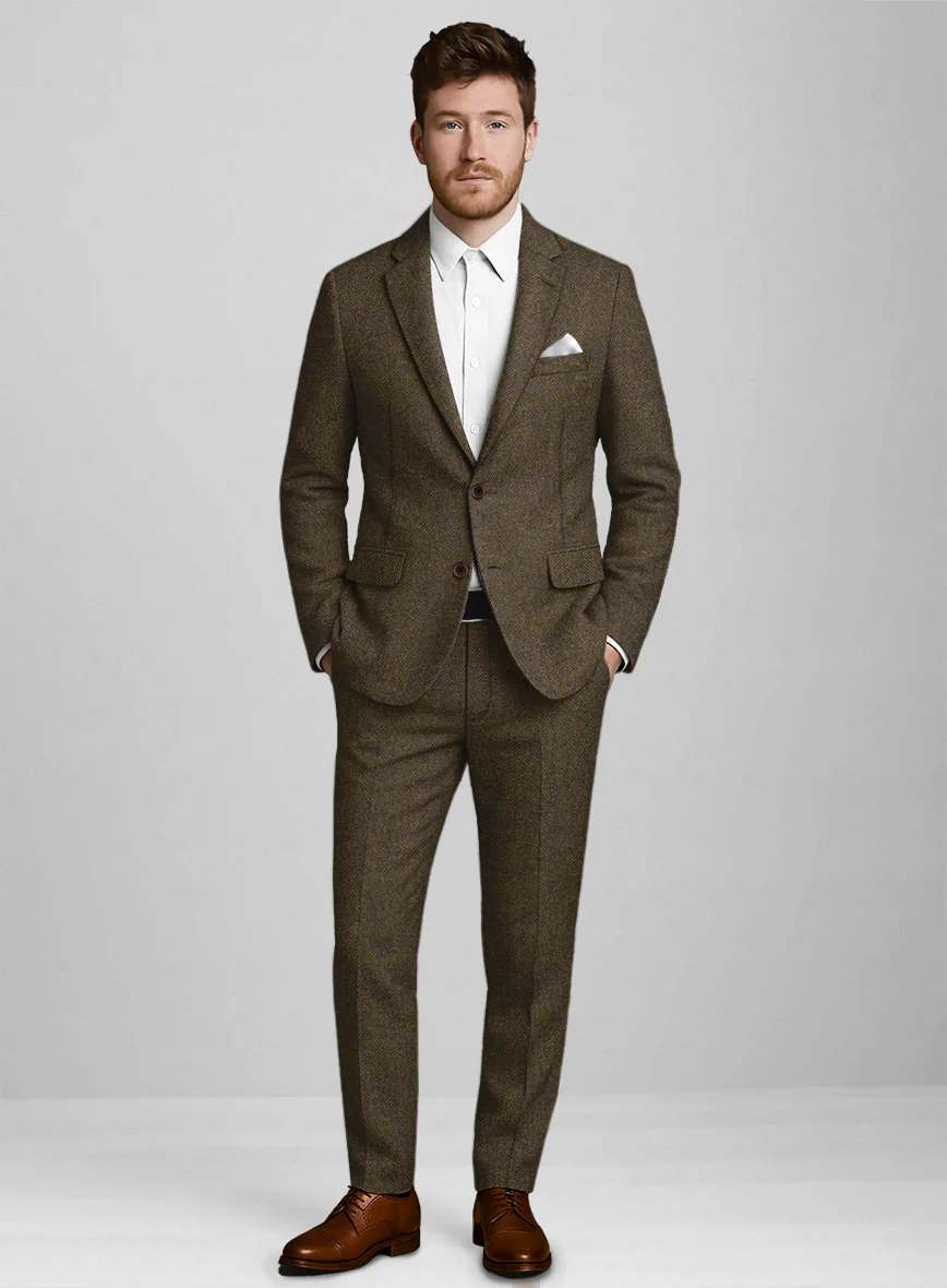Bottle Brown Herringbone Tweed Suit