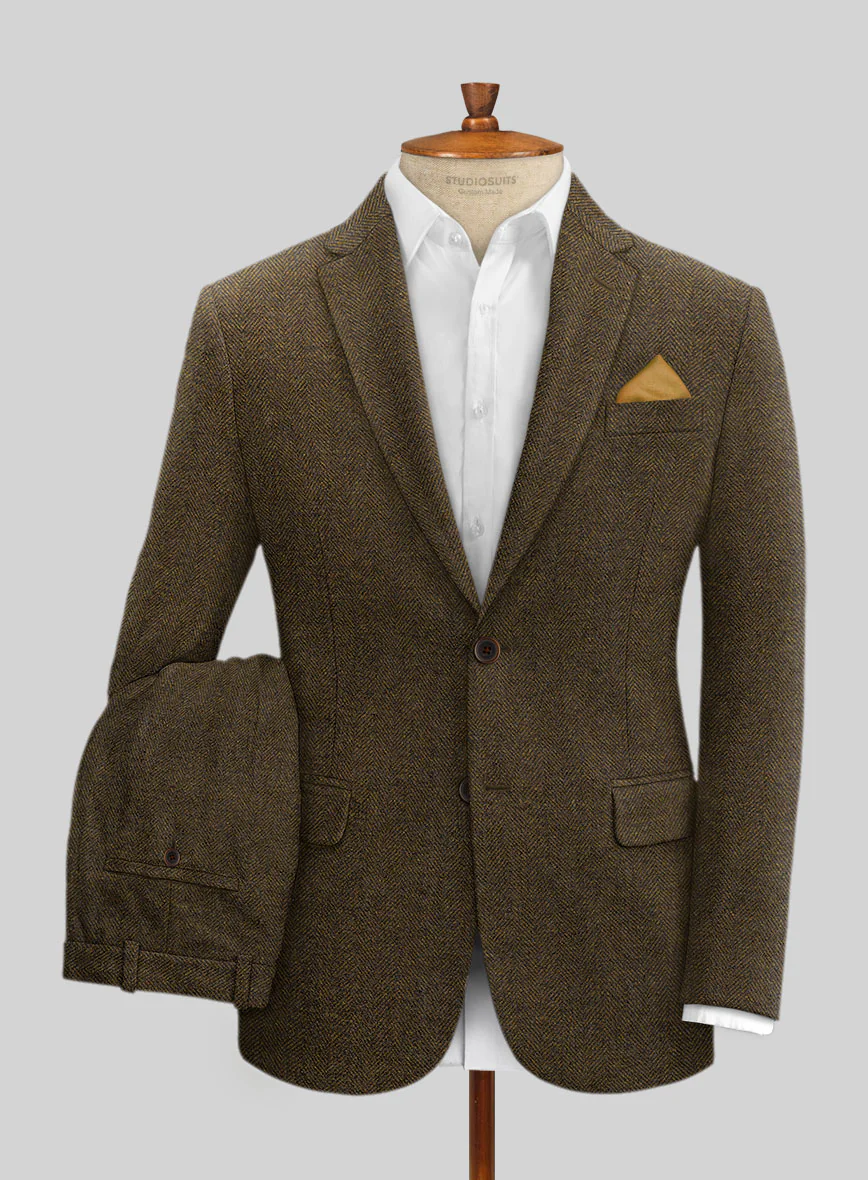 Bottle Brown Herringbone Tweed Suit - Image 2