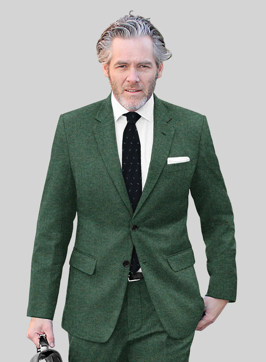 Bottle Green Herringbone Tweed Jacket - Image 2