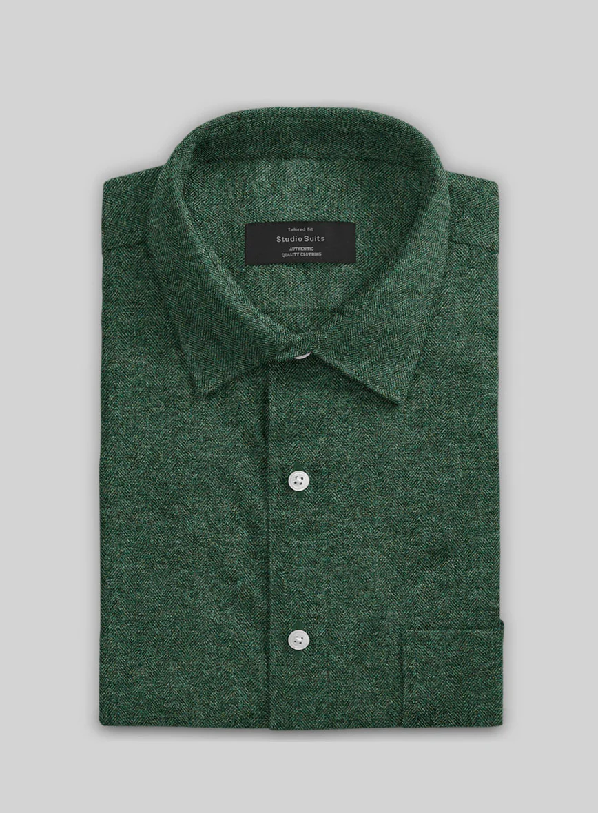 Bottle Green Herringbone Tweed Shirt