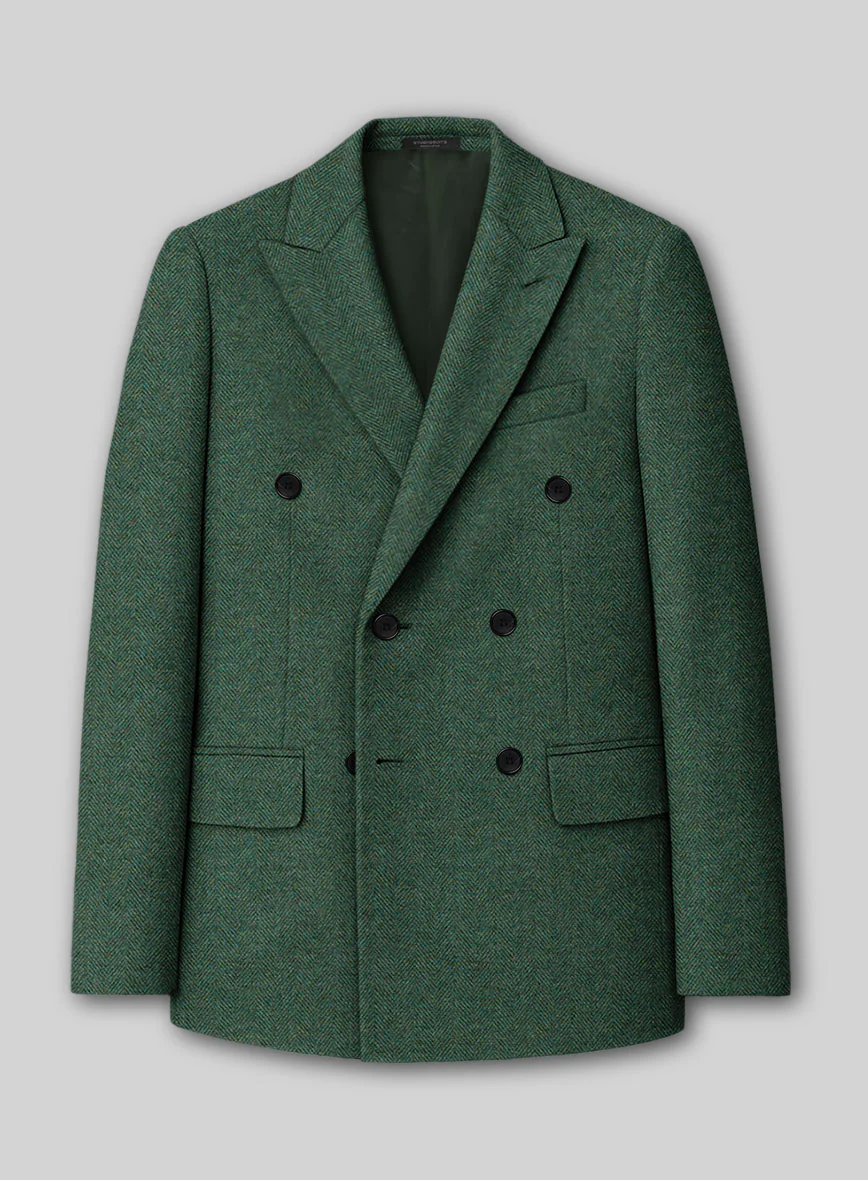 Bottle Green Herringbone Tweed Double Breasted Suit - Image 3