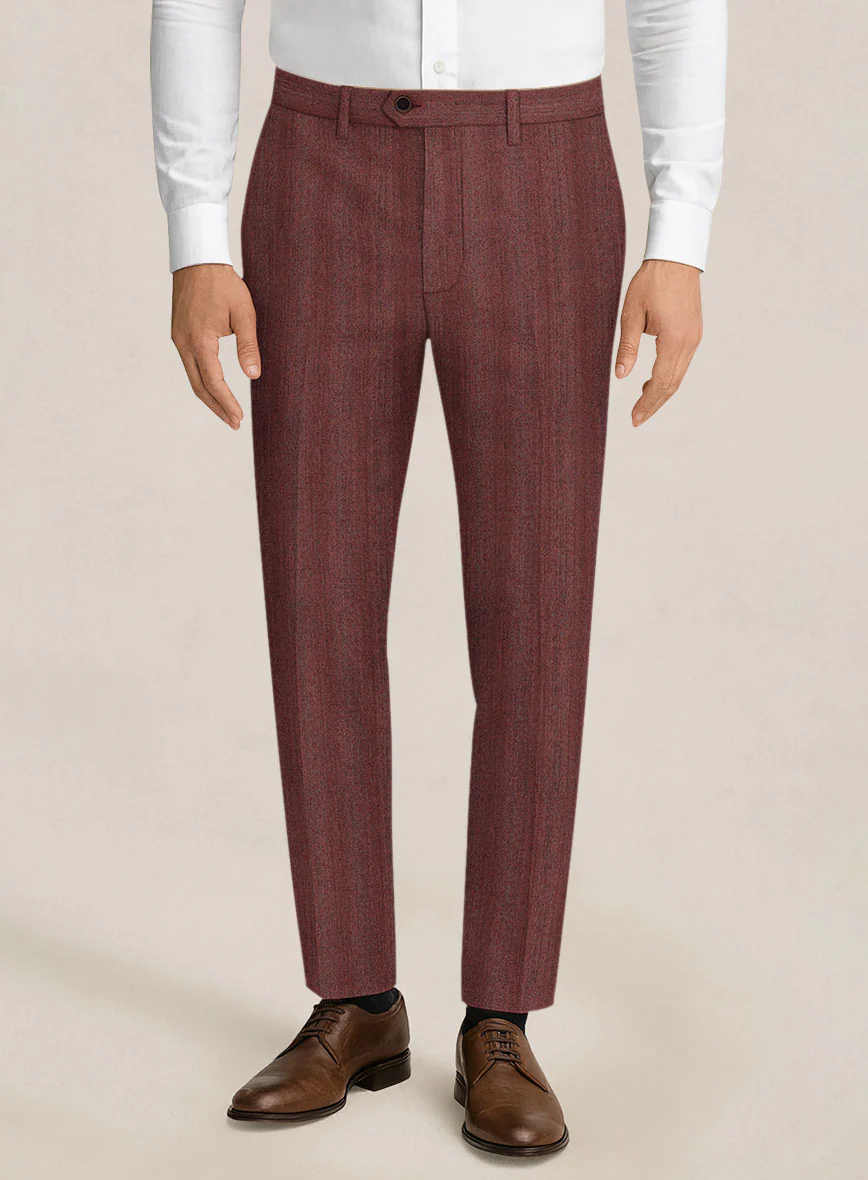 Bristol Burnt Maroon Herringbone Pants