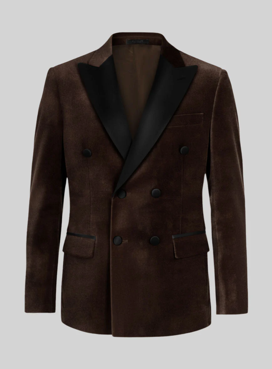 Brown Velvet Double Breasted Tuxedo Jacket