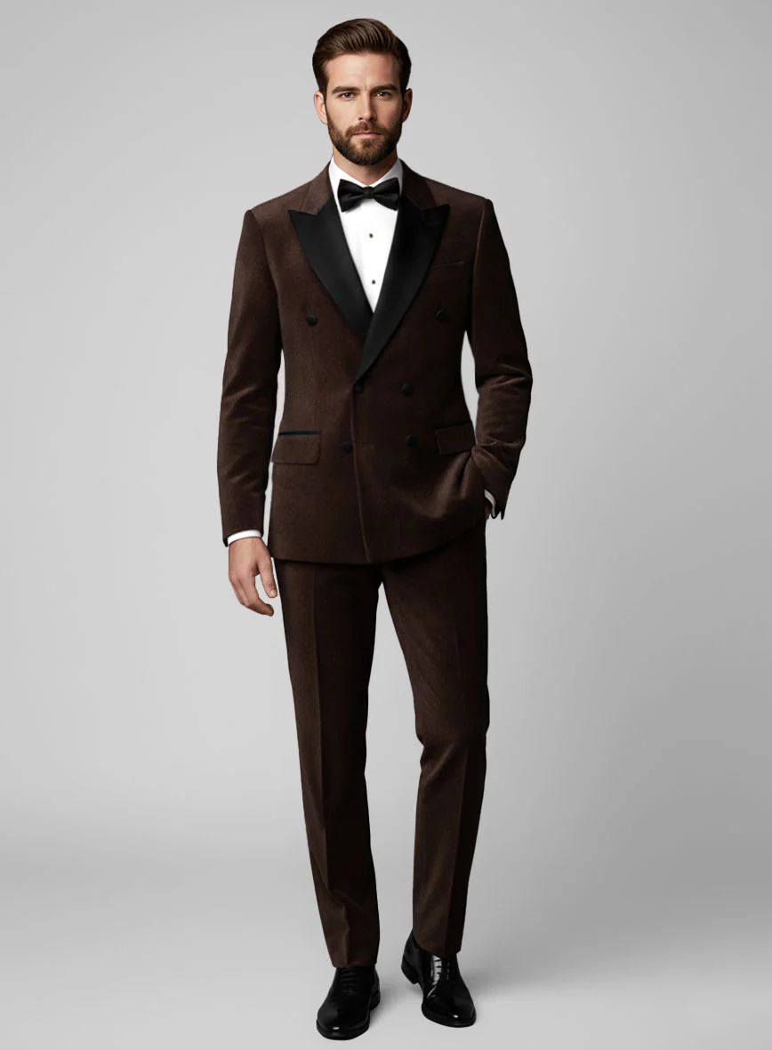 Brown Velvet Double Breasted Tuxedo Suit