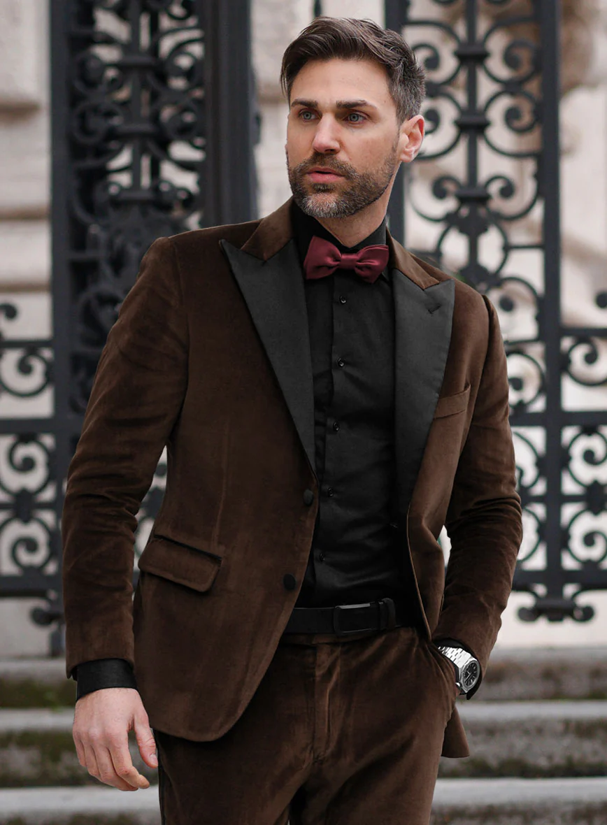 Brown Velvet Tuxedo Suit - Image 4