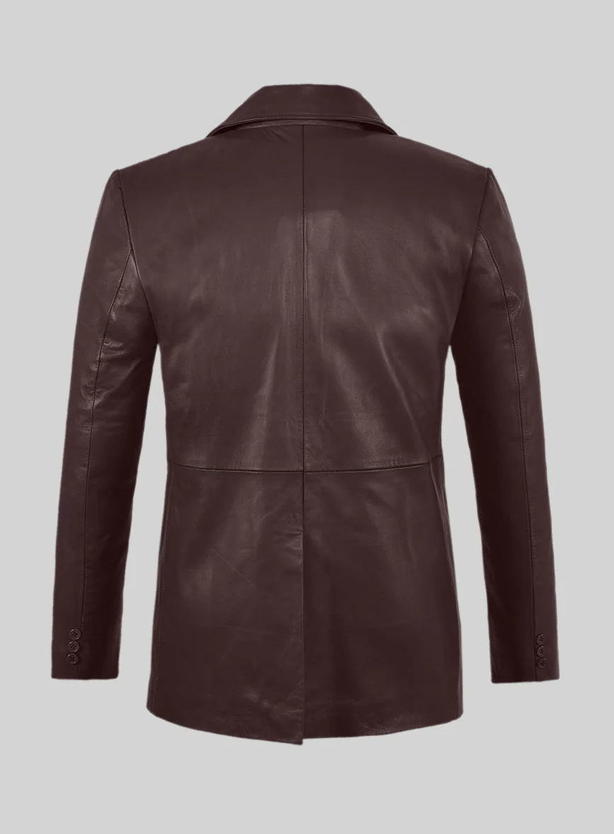 Burgundy Leather Pea Coat - Image 3