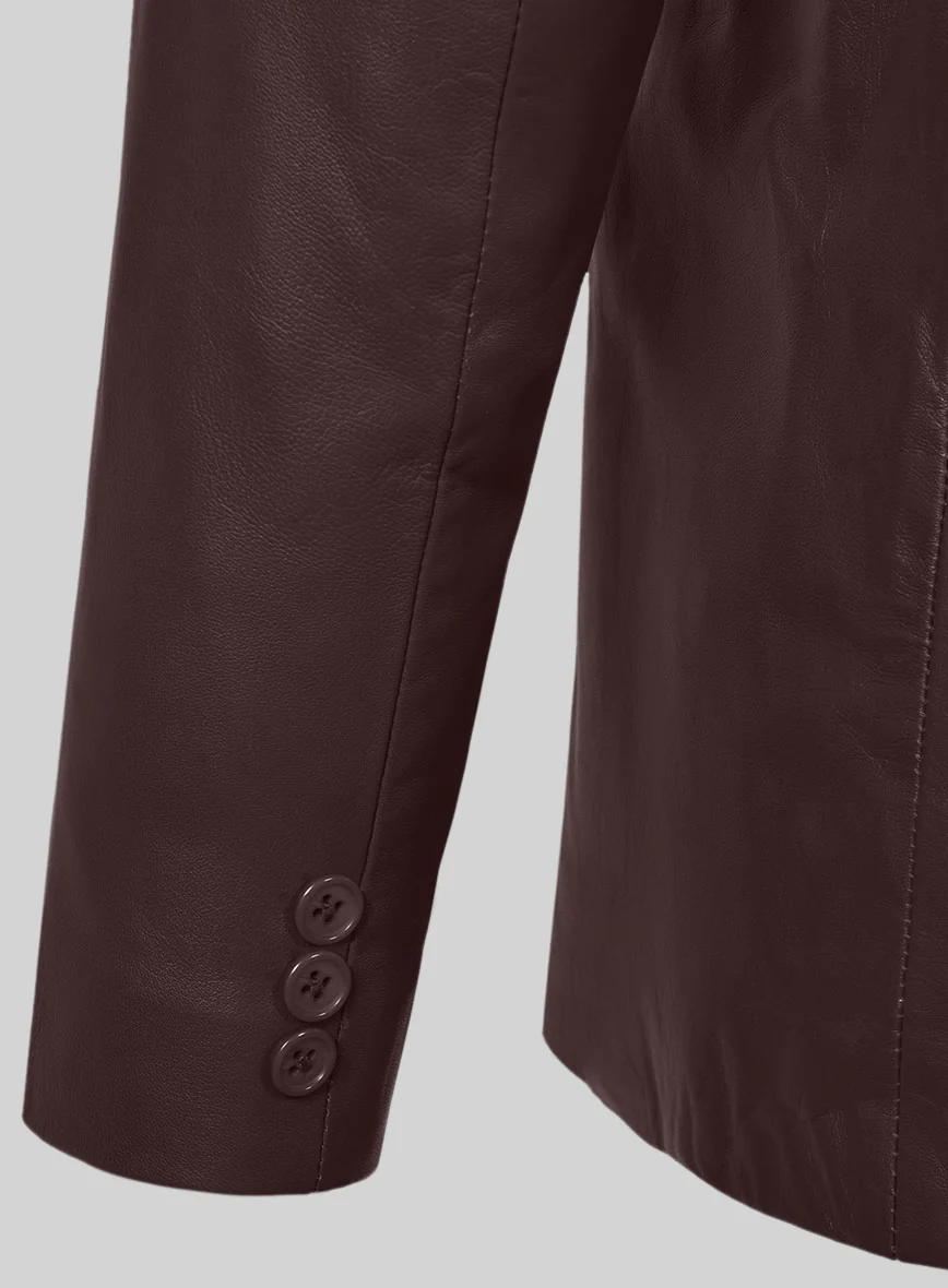Burgundy Leather Pea Coat - Image 5