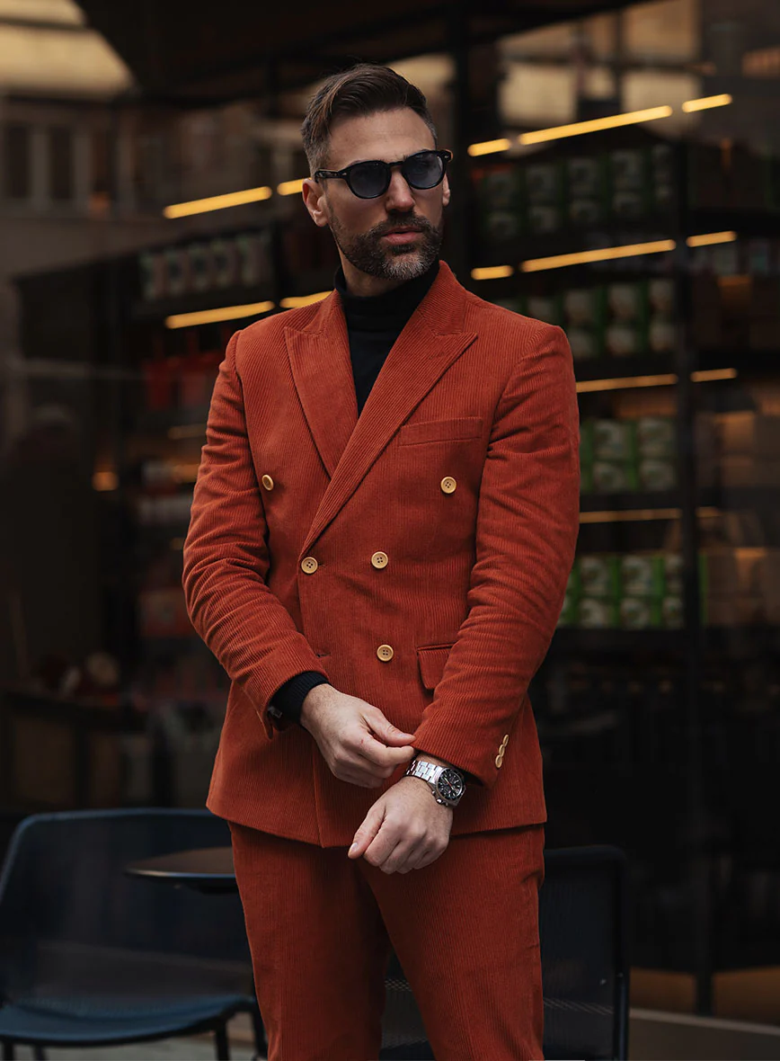 Burnt Sienna Corduroy Double Breasted Jacket