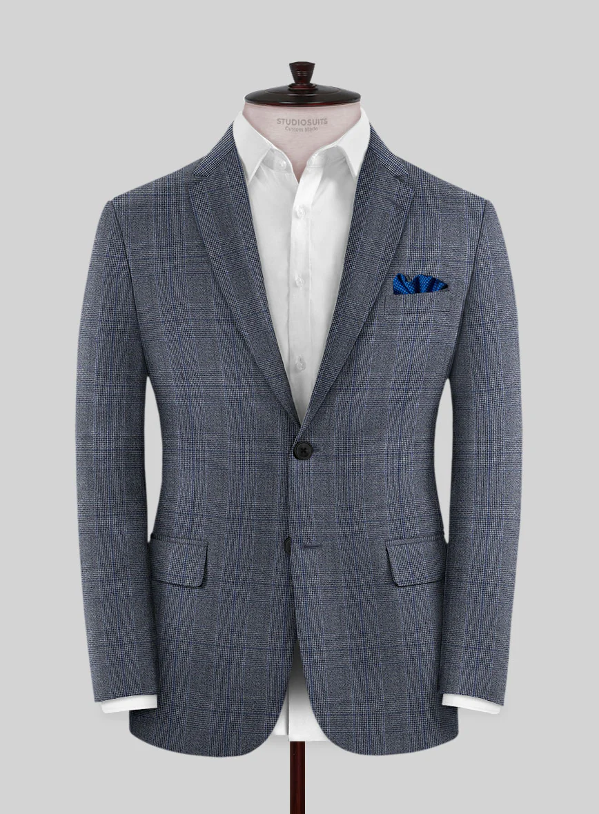 Caccioppoli Carpa Glen Blue Wool Jacket
