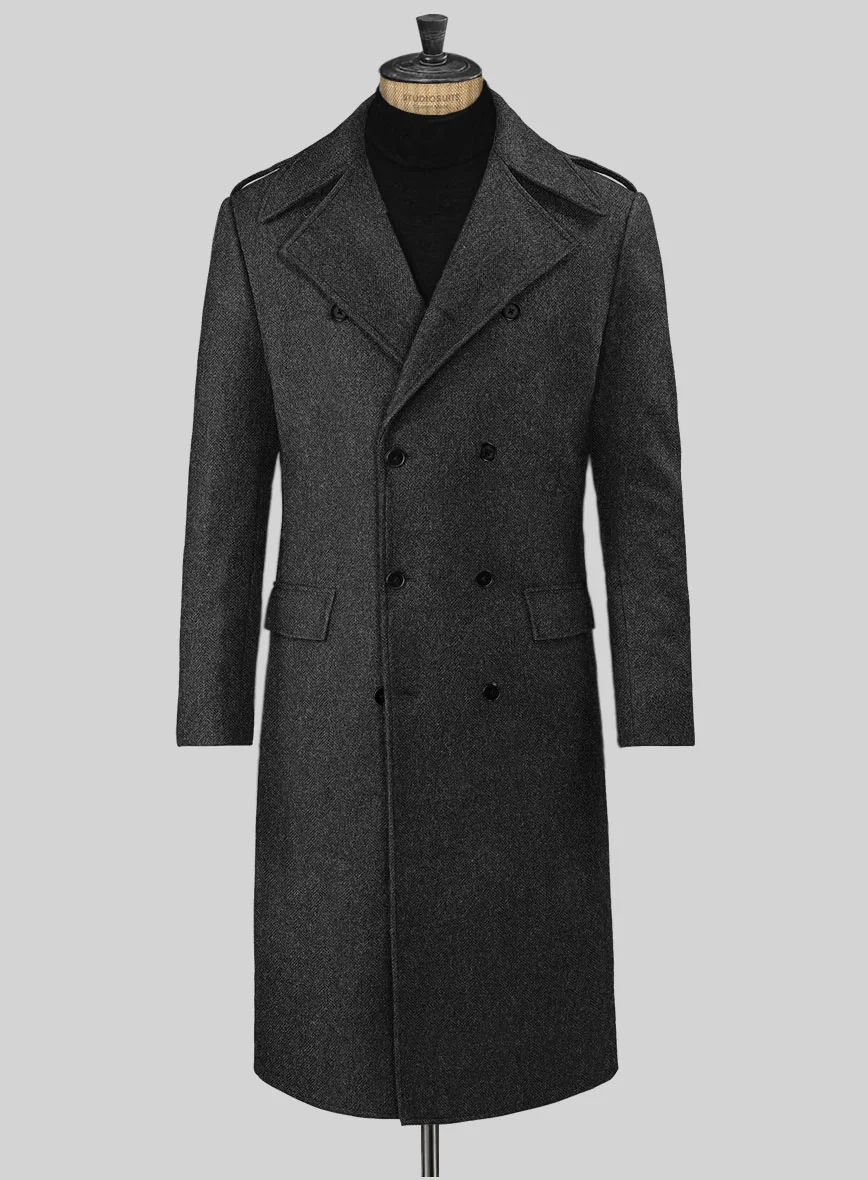 Charcoal Herringbone Tweed GQ Overcoat