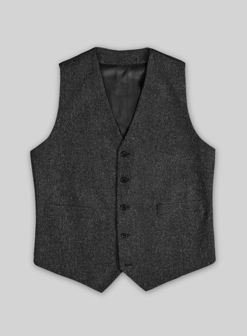 Charcoal Herringbone Tweed Waist Coat