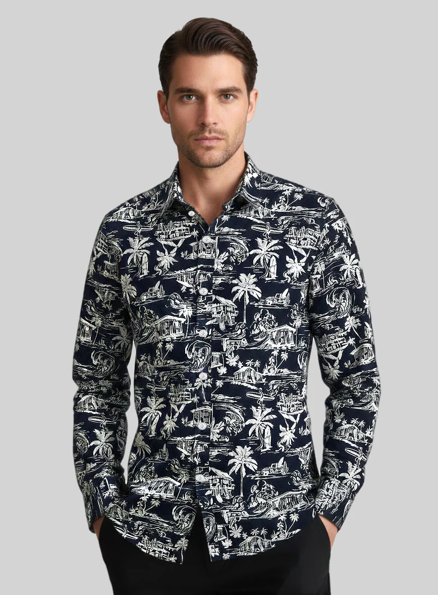 Coastal Sketch Cotton Shirt