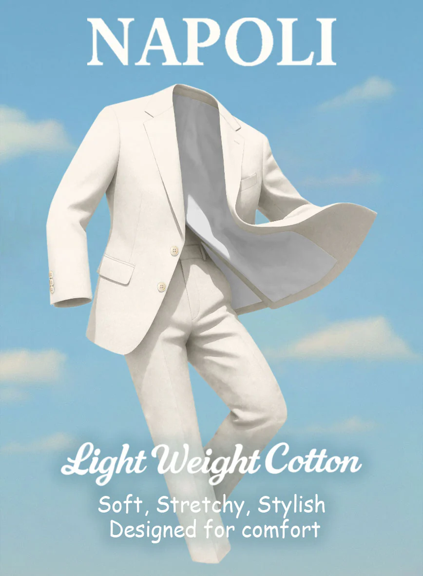 Cream Napoli Stretch Light Weight Cotton Pants - Image 4