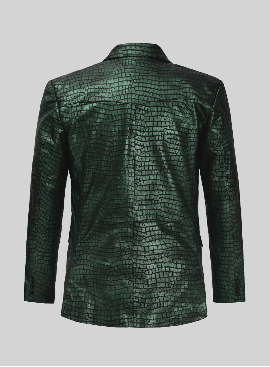 Croc Metallic Green Western Leather Blazer - Image 5