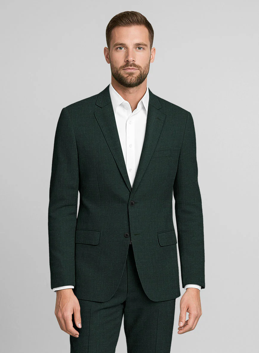 Dark Bottle Green Linen Jacket - Image 2