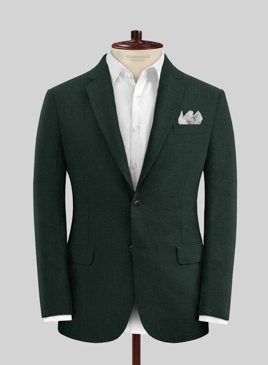 Dark Bottle Green Linen Jacket - Image 3