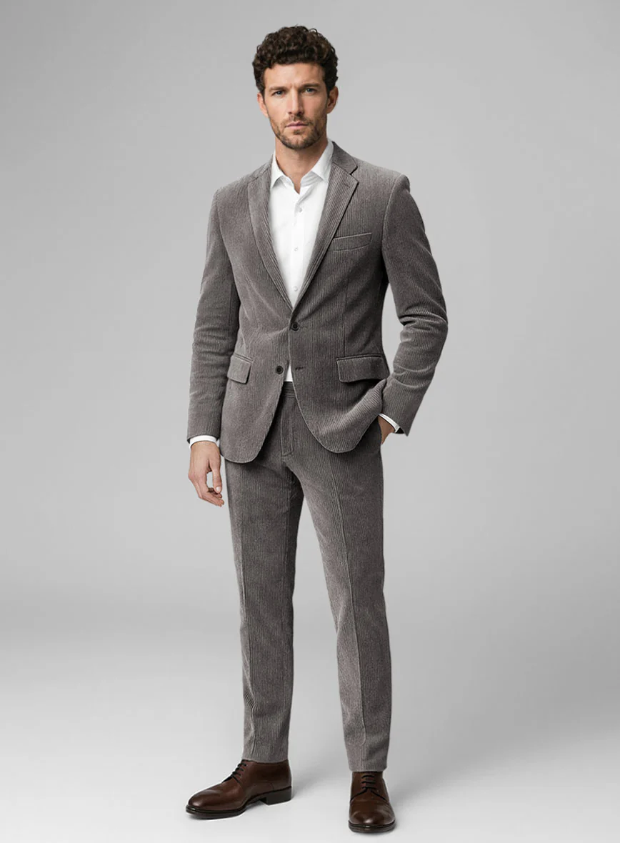 Dark Gray Stretch Pin Corduroy Suit