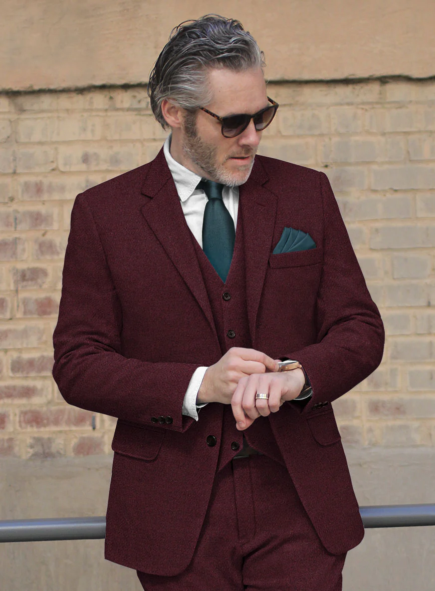 Dark Wine Heavy Tweed Jacket - Image 2