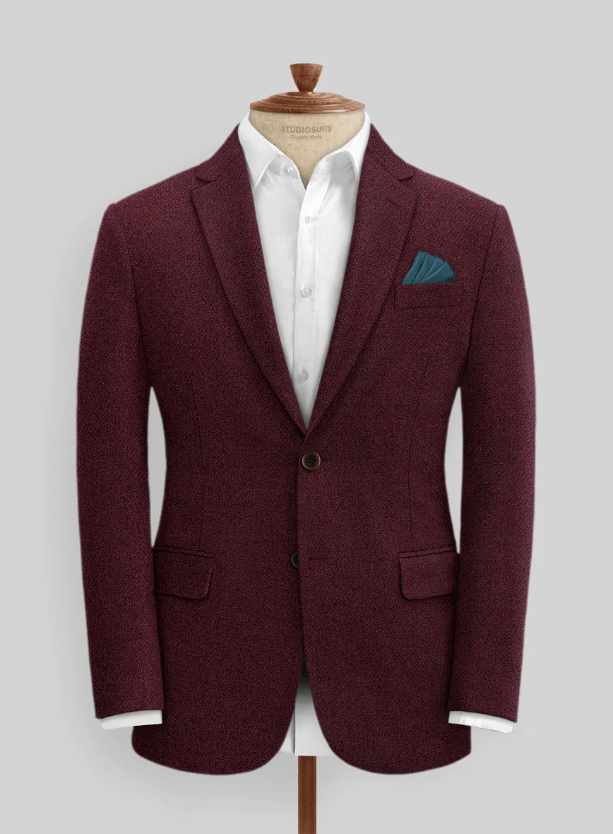 Dark Wine Heavy Tweed Jacket - Image 3