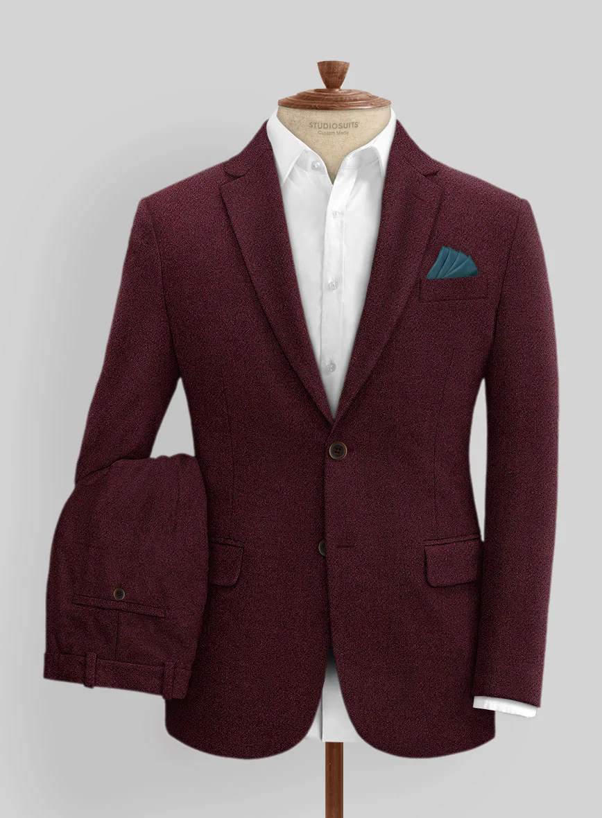 Dark Wine Heavy Tweed Suit - Image 2