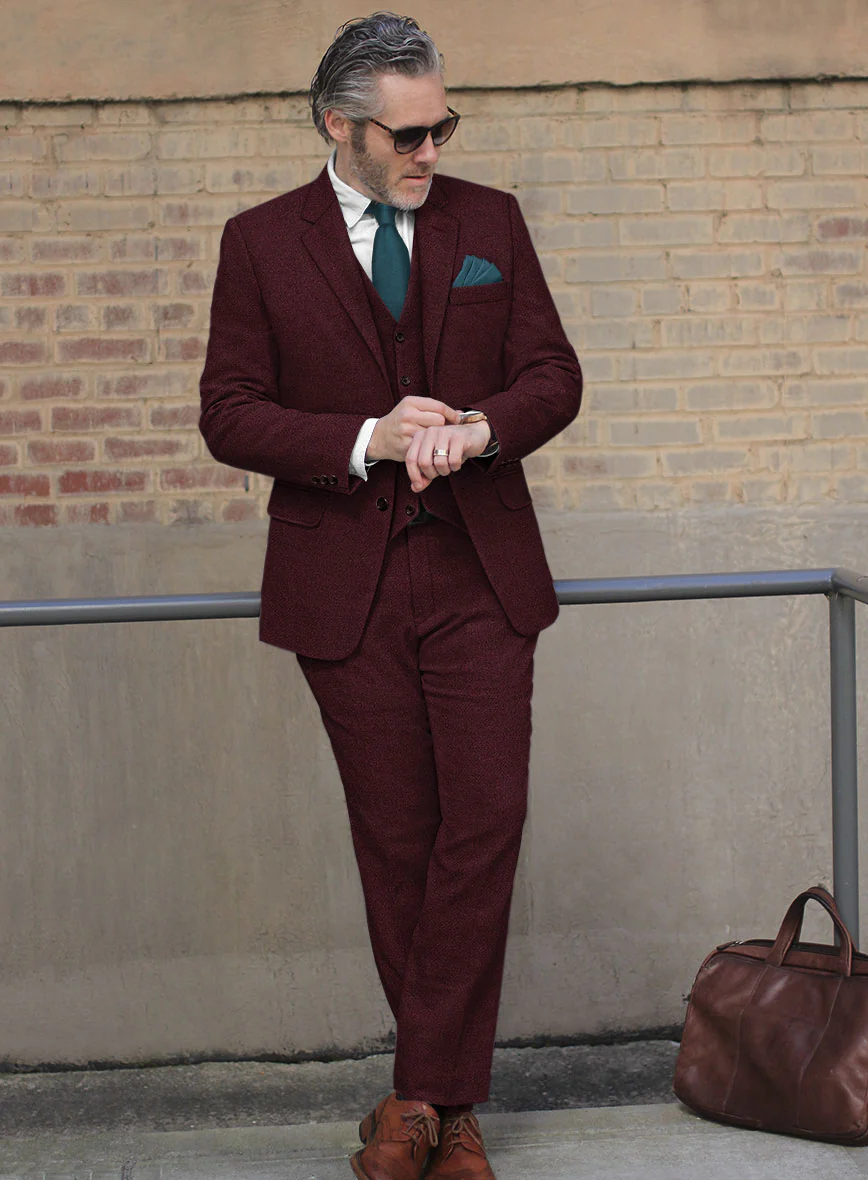 Dark Wine Heavy Tweed Suit - Image 3