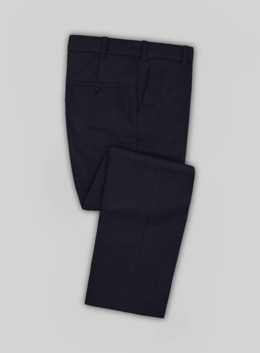 Deep Blue Old World Stripe Wool Pants