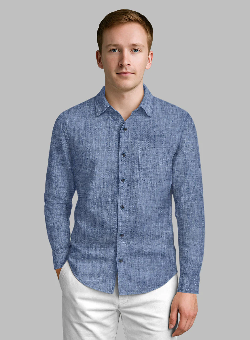 Dublin Ink Blue Linen Shirt - Image 2