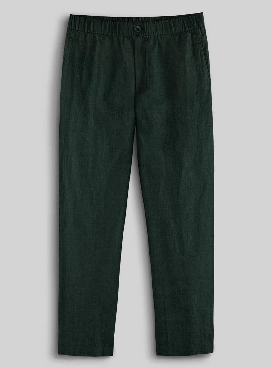 Easy Pants Dark Bottle Green Linen