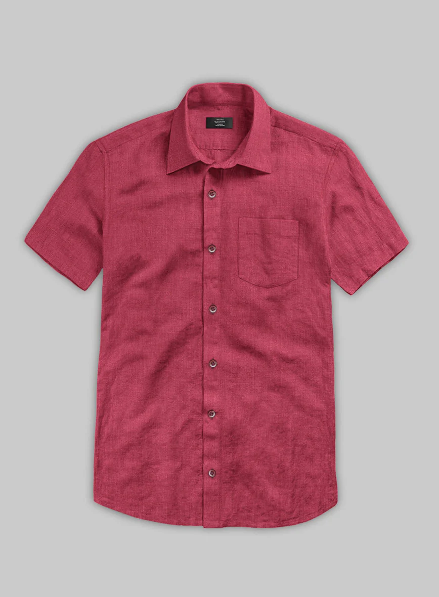 European Melon Red Linen Shirt