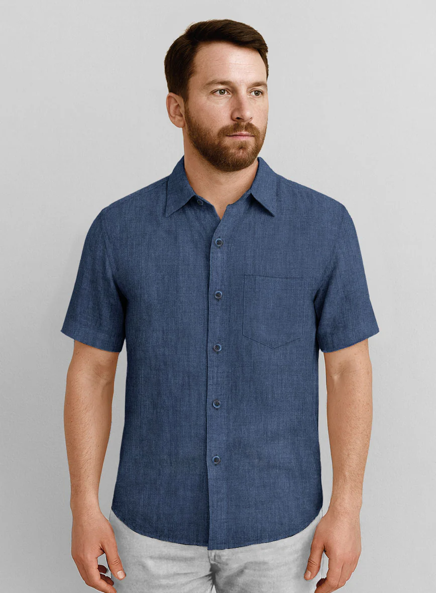 European Nile Blue Linen Shirt - Image 2