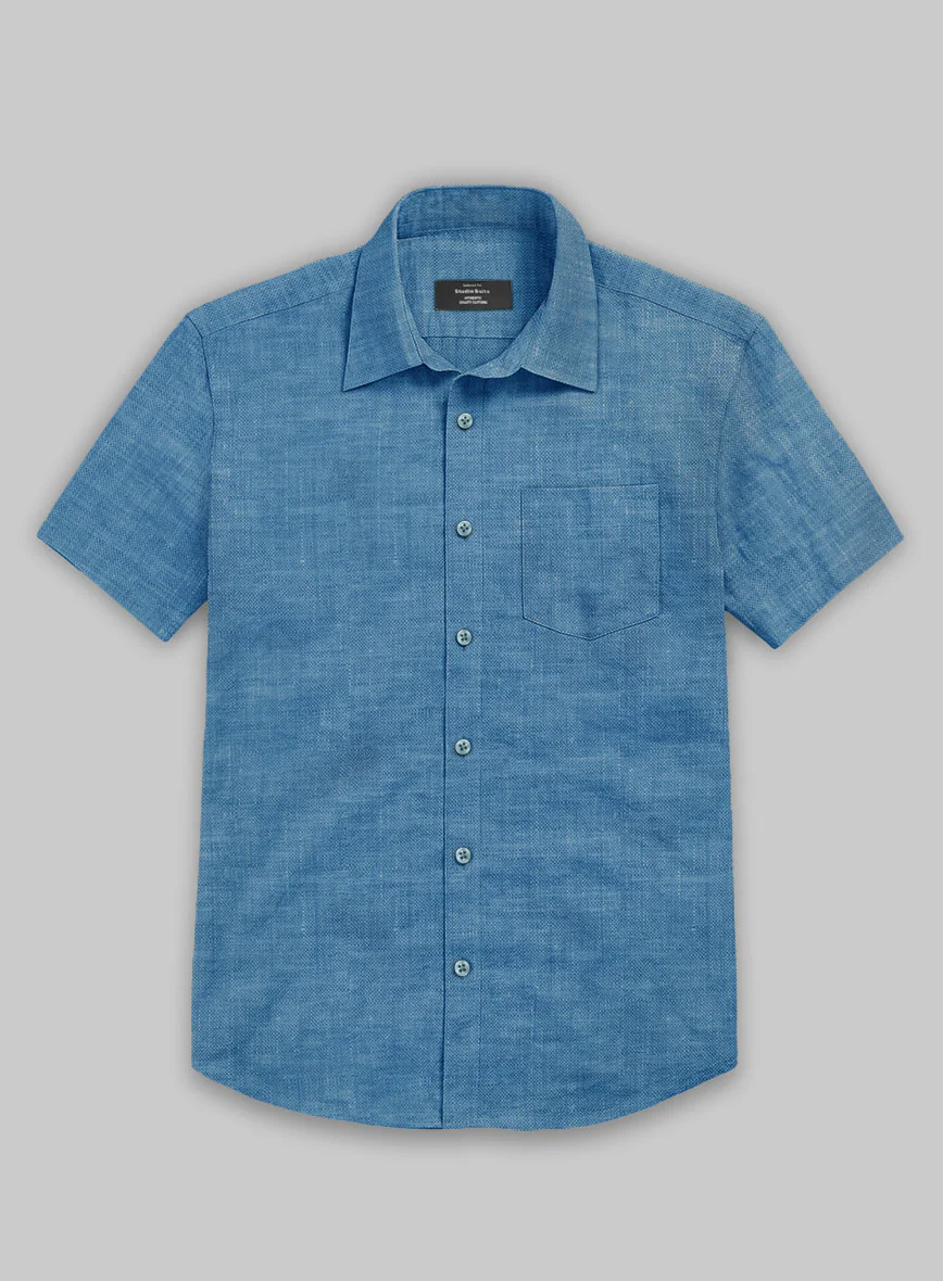 European Phthalo Blue Linen Shirt