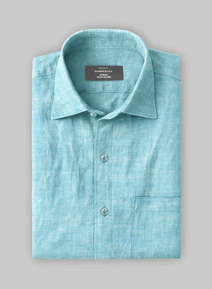 European Sky Blue Linen Shirt