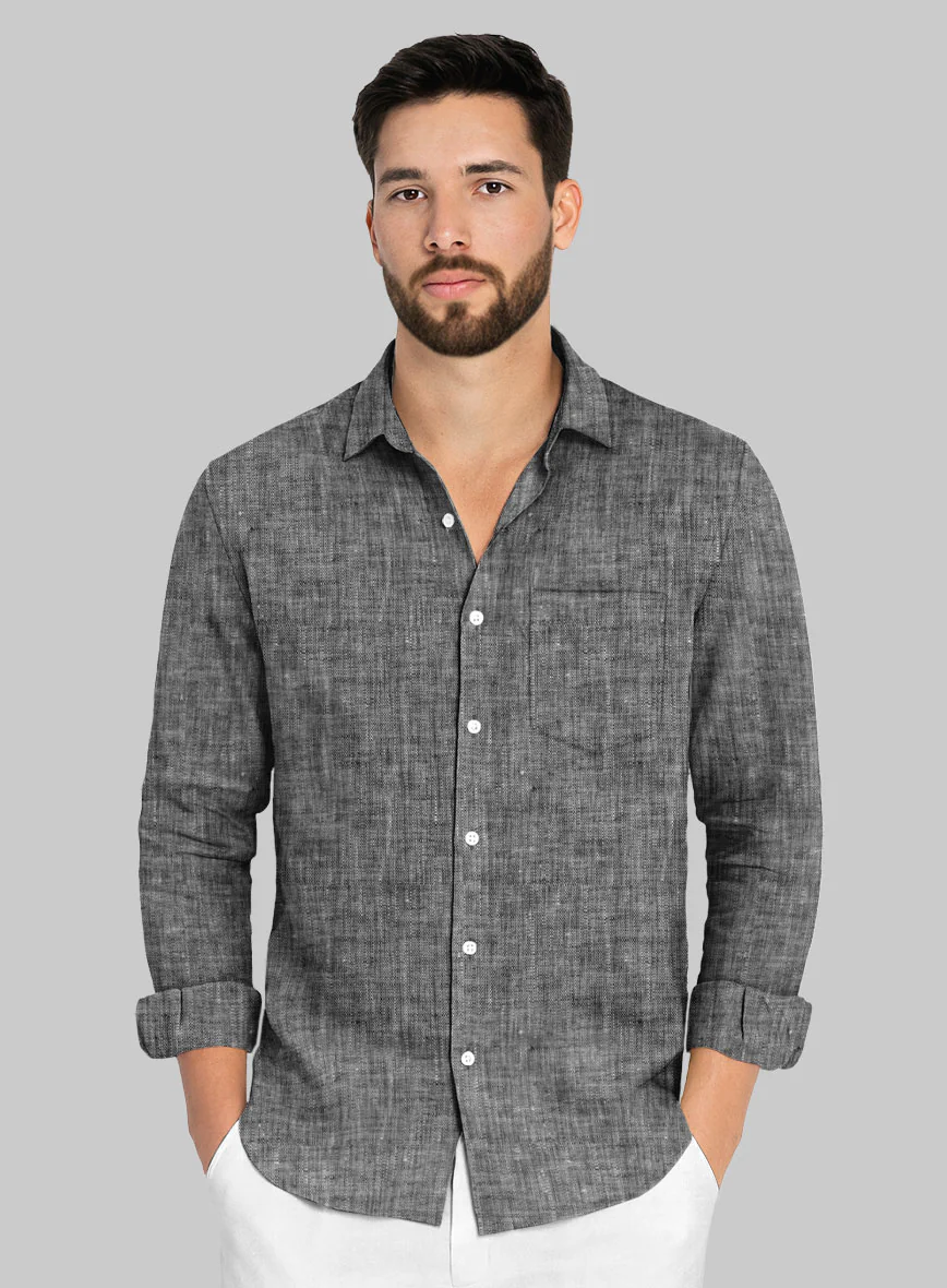 European Smoky Black Linen Shirt - Image 2