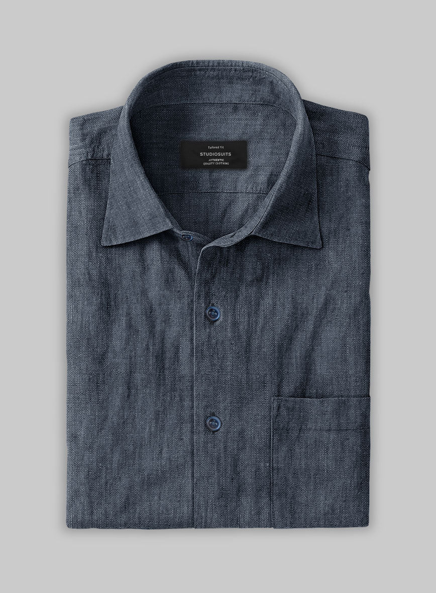 European Whale Blue Linen Shirt
