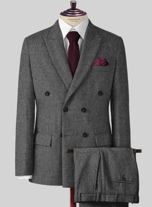 Gray Tweed Double Breasted Suit