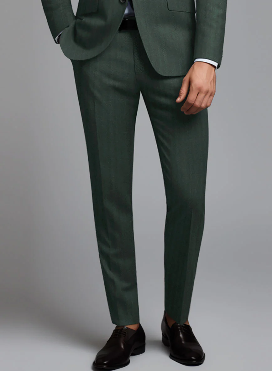 Green Herringbone Wool Pants - Image 2